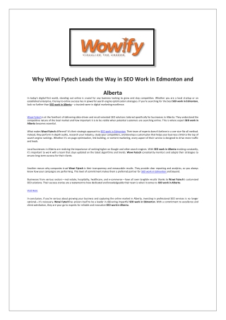 Why Wowi Fytech Leads the Way in SEO Work in Edmonton and Alberta