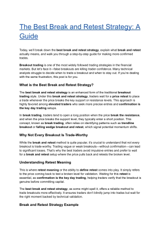 Best Break and Retest Strategy