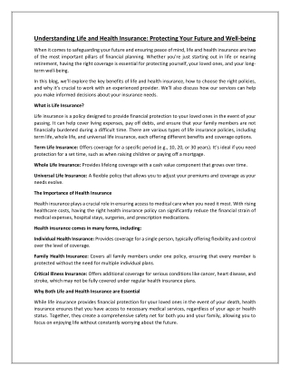 Understanding Life and Health Insurance: Protecting Your Future and Well-being