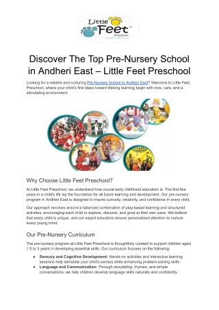 Discover The Top Pre-Nursery School in Andheri East – Little Feet Preschool
