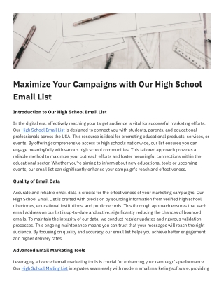 Maximize Your Campaigns with Our High School Email List