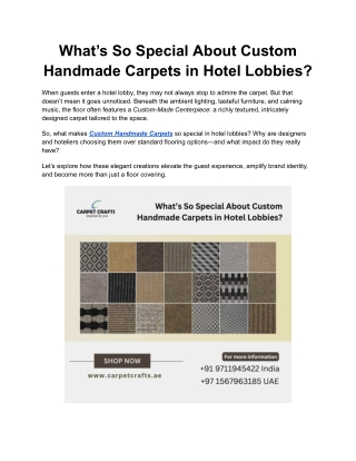 What’s So Special About Custom Handmade Carpets in Hotel Lobbies?