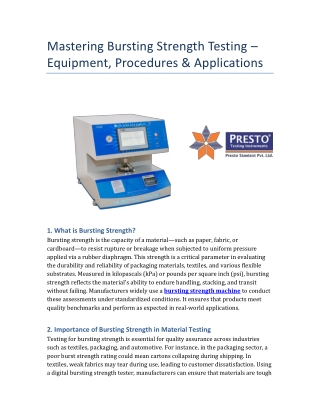 Master Guide to Bursting Strength Machine Features Test Methods and Applications