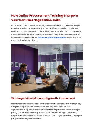 How Online Procurement Training Sharpens Your Contract Negotiation Skills