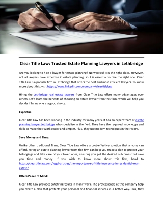 Clear Title Law Trusted Estate Planning Lawyers in Lethbridge