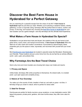 Best Farmhouse in Hyderabad | Private & luxury Farmstay - The Farm Stays