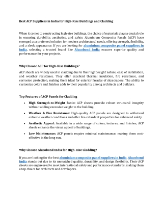 Best ACP Suppliers in India for High-Rise Buildings and Cladding