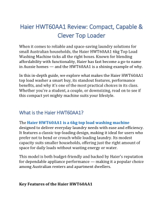 Haier HWT60AA1 Review: Compact, Capable & Clever Top Loader