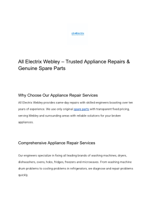 All Electrix Webley – Trusted Appliance Repairs & Genuine Spare Parts
