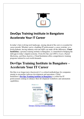 DevOps Training Institute in Bangalore Accelerate Your IT Career
