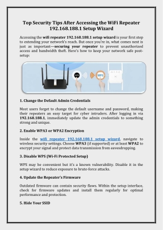Top Security Tips After Accessing the WiFi Repeater 192.168.188.1 Setup Wizard