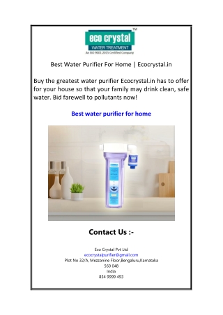Best Water Purifier For Home Ecocrystal.in