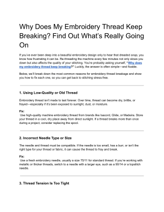 Why Does My Embroidery Thread Keep Breaking_