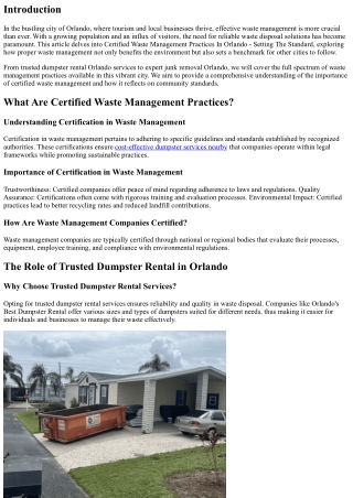 “Certified Waste Management Practices In Orlando - Setting The Standard”