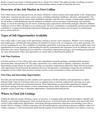 Conquer the Fort Collins Job Market in 2025: Your Comprehensive Guide