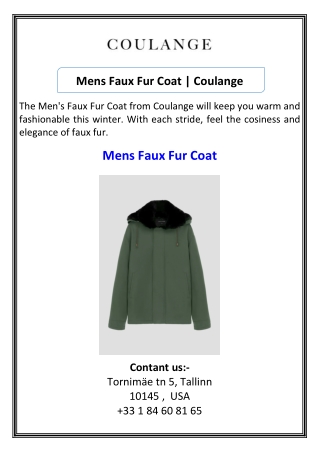 Mens Faux Fur Coat  Coulange