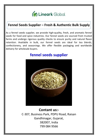 Fennel Seeds Supplier   Fresh & Authentic Bulk Supply