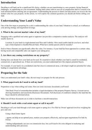 Common Questions to Ask Before Selling Your Land