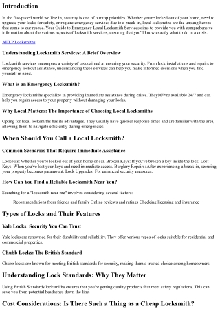 Your Guide to Emergency Local Locksmith Services