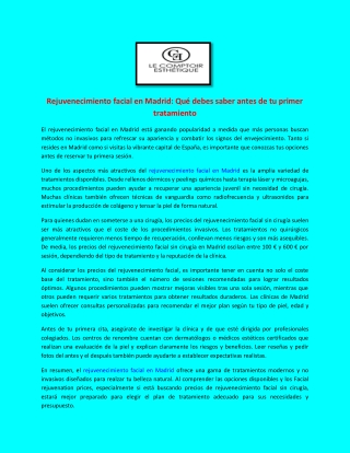 Rejuvenecimiento facial en Madrid Qué debes saber antes de tu primer tratamiento