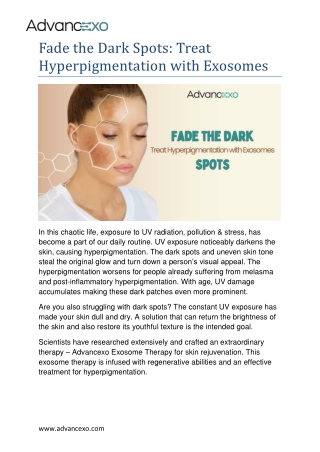 Fade the Dark Spots: Treat Hyperpigmentation with Exosomes