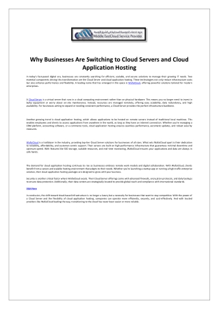 Why Businesses Are Switching to Cloud Servers and Cloud Application Hosting