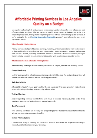Affordable Printing Services in Los Angeles Quality on a Budget