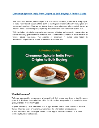 Cinnamon Spice in India from Origins to Bulk Buying A Perfect Guide