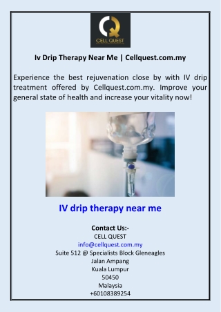 Iv Drip Therapy Near Me | Cellquest.com.my