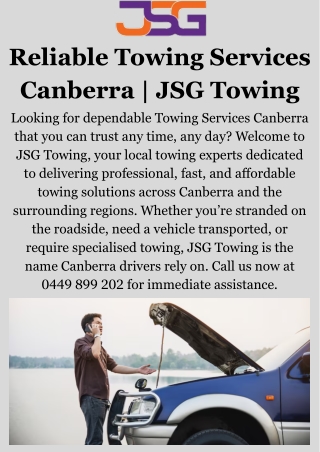 Reliable & Fast Towing Services Canberra | JSG Towing Experts