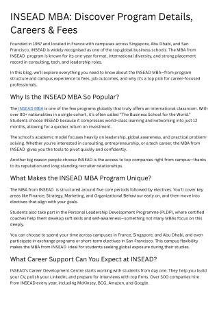 INSEAD MBA Discover Program Details, Careers & Fees