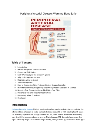 Peripheral Arterial Disease Warning Signs Early