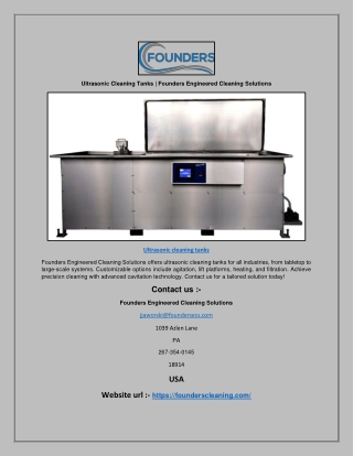 Ultrasonic Cleaning Tanks | Founders Engineered Cleaning Solutions