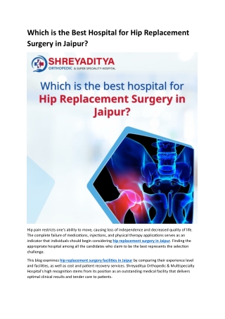 Which is the Best Hospital for Hip Replacement Surgery in Jaipur