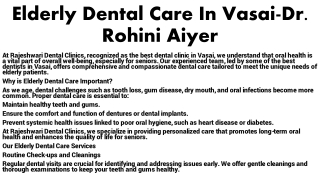Elderly Dental Care In Vasai-Dr. Rohini Aiyer