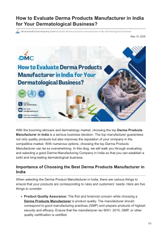 How to Evaluate Derma Products Manufacturer in India for Dermatological Business