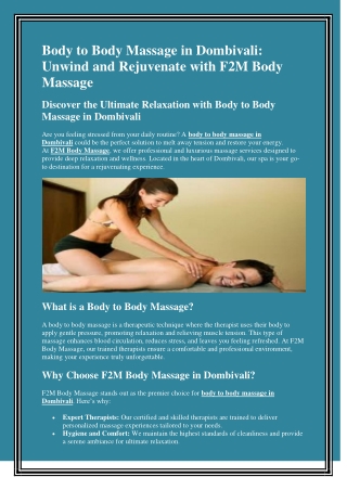 Body to Body Massage in Dombivali