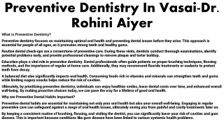 Preventive Dentistry In Vasai-Dr. Rohini Aiyer