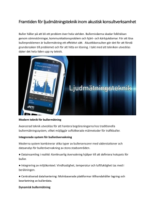 Framtiden för ljudmätningsteknik inom akustisk konsultverksamhet