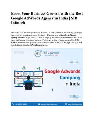 Boost Your Business Growth with the Best Google AdWords Agency in India