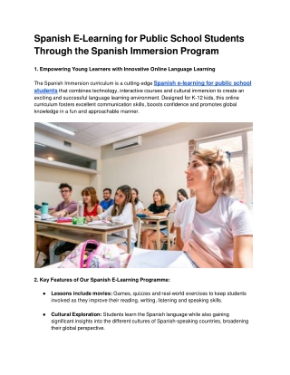 Spanish E-Learning for Public School Students Through the Spanish Immersion Program