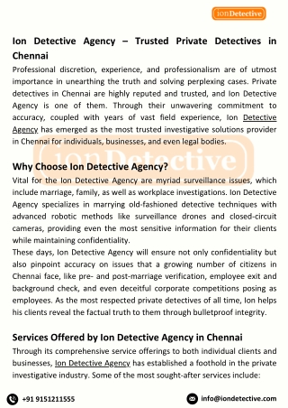 Ion Detective Agency – Leading Private Detectives in Chennai