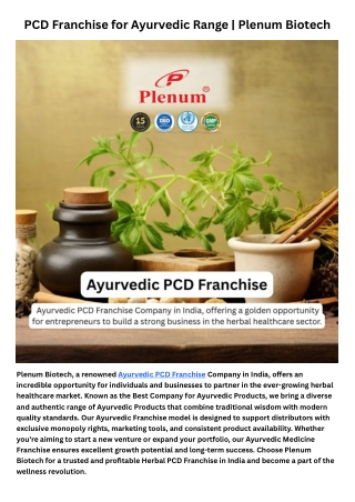 Ayurvedic pcd franchise | Plenum Biotech