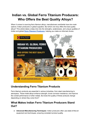 Indian vs. Global Ferro Titanium Producers: Who Offers the Best Quality Alloys?