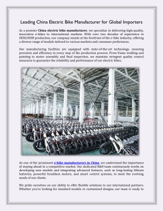 Leading China Electric Bike Manufacturer for Global Importers