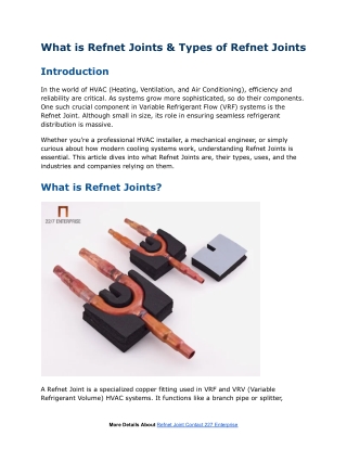 What is Refnet Joints & Types of Refnet Joints