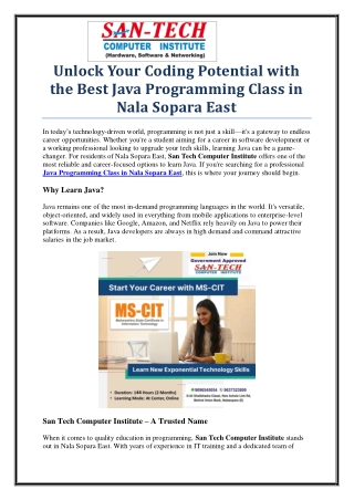 Top-Rated Java Programming Class in Nala Sopara East – San Tech Institute