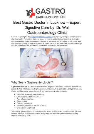 Best Gastro Doctor in Lucknow – Expert Digestive Care by  Dr. Wali