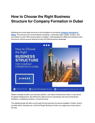 How to Choose the Right Business Structure for Company Formation in Dubai