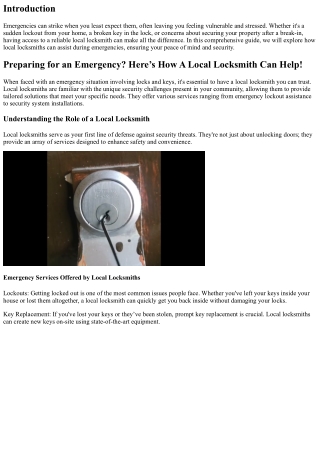 Preparing for an Emergency? Here’s How A Local locksmith Can Help!